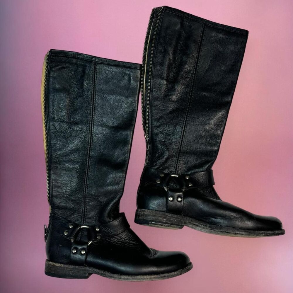 Frye vintage leather western buckle boots